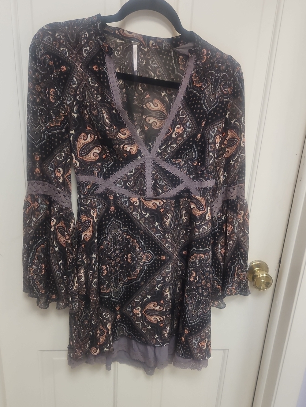Free People Fall Paisley Lace Trim Dress
